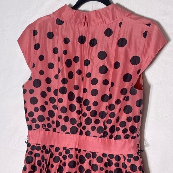 Vintage Kay Unger Pink Coral Polka Dots Midi Dress 8 - Picture 12 of 14